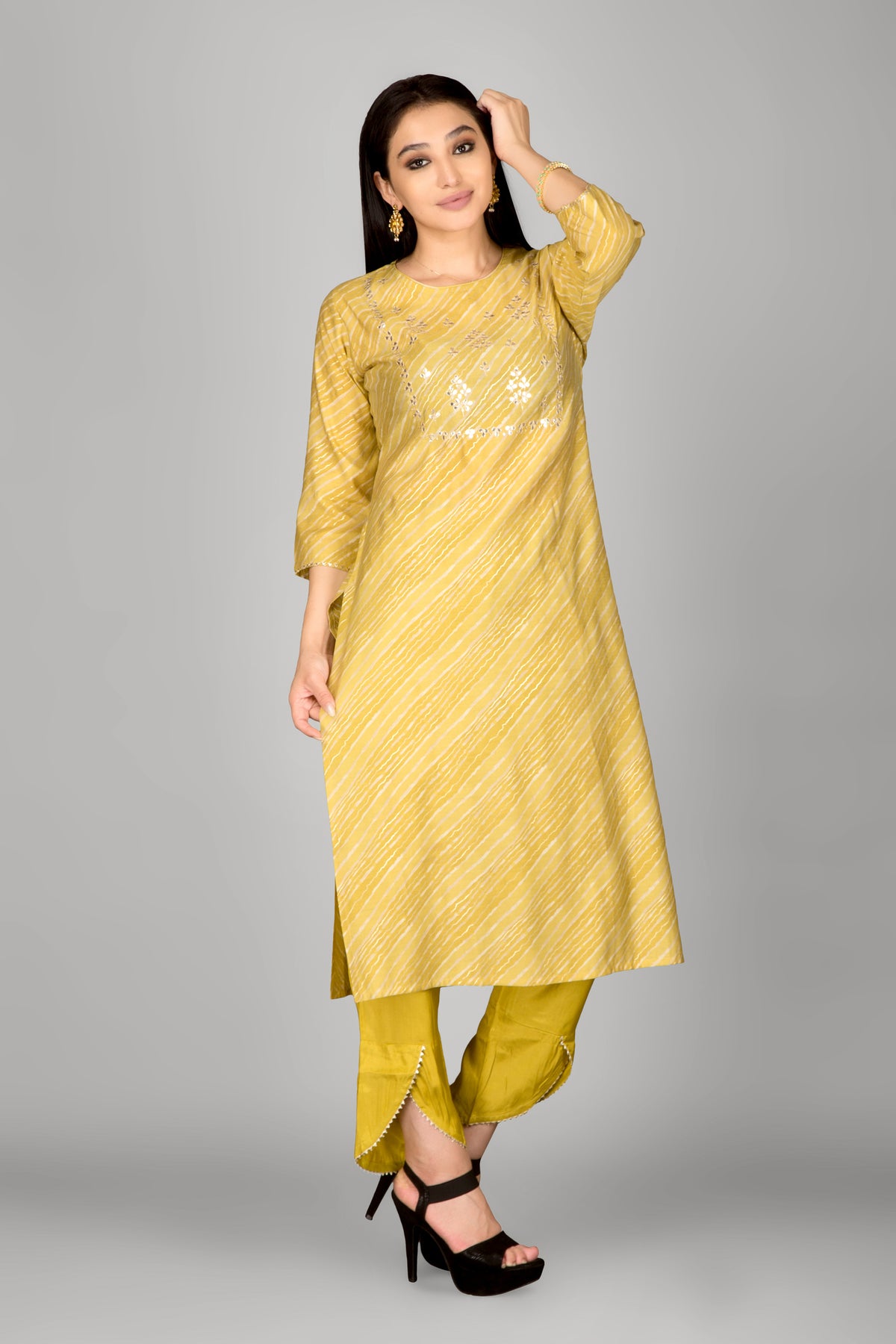 Mustard Colour Gotta Work Kurta Paired With Pant