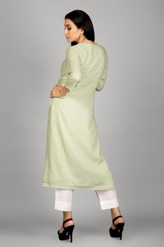 Pista Green Thread Work Kurti