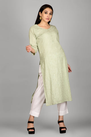 Pista Green Thread Work Kurti