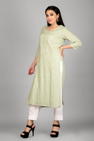 Pista Green Thread Work Kurti