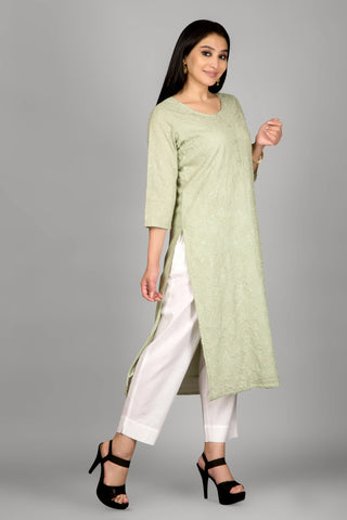 Pista Green Thread Work Kurti