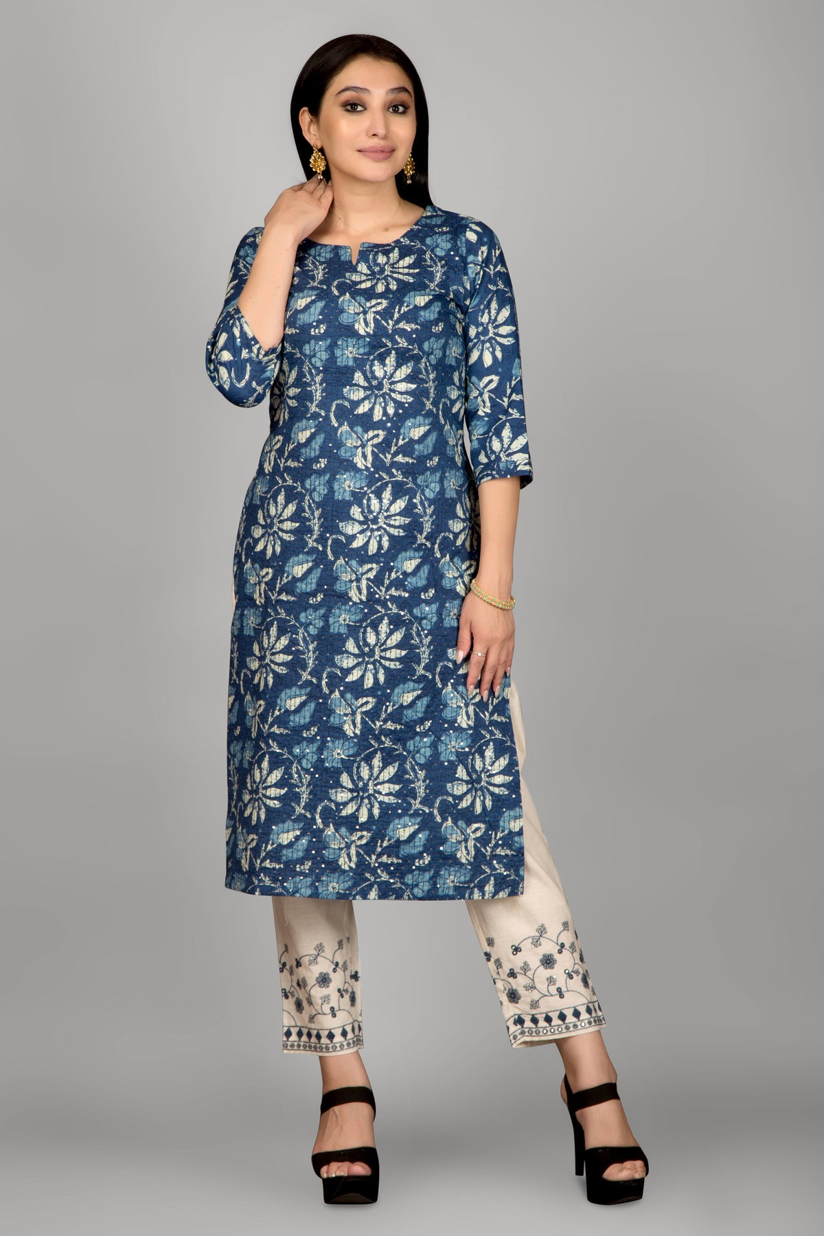 Dark Blue Colour Kurta Paired With Pant And Dupatta