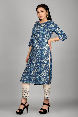 Dark Blue Colour Kurta Paired With Pant And Dupatta