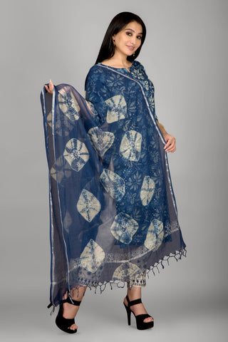 Dark Blue Colour Kurta Paired With Pant And Dupatta