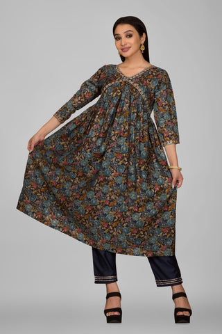 Multy Colour Floral Kurta Paired With Pant And Dupatta