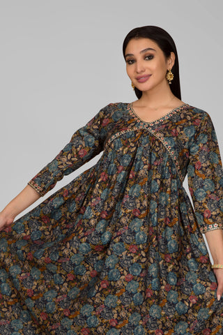 Multy Colour Floral Kurta Paired With Pant And Dupatta