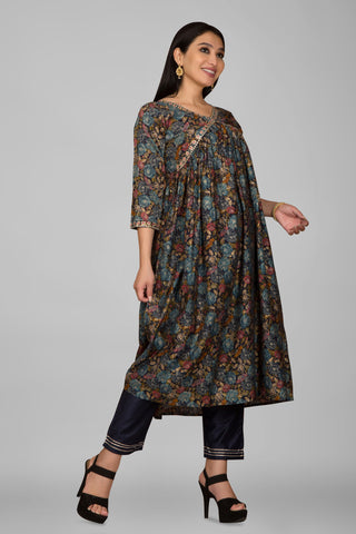 Multy Colour Floral Kurta Paired With Pant And Dupatta