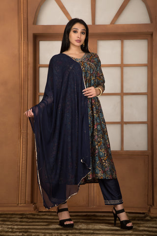 Multy Colour Floral Kurta Paired With Pant And Dupatta