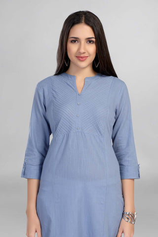 Blue Colour Plain Casual Wear Kurti