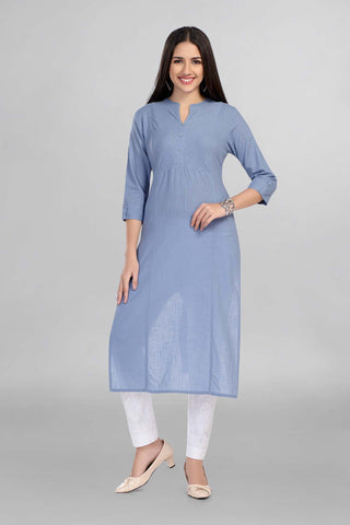 Blue Colour Plain Casual Wear Kurti