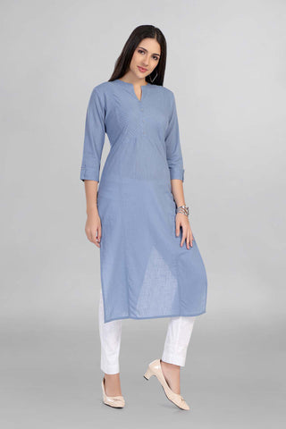 Blue Colour Plain Casual Wear Kurti