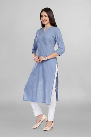 Blue Colour Plain Casual Wear Kurti