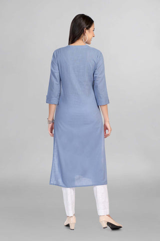 Blue Colour Plain Casual Wear Kurti