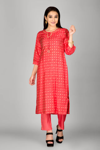 Cherry Red Colour Kurta Paired With Pant