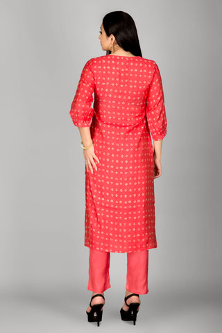 Cherry Red Colour Kurta Paired With Pant