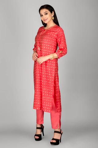 Cherry Red Colour Kurta Paired With Pant