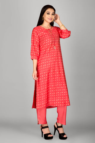 Cherry Red Colour Kurta Paired With Pant