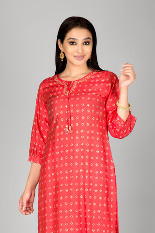 Cherry Red Colour Kurta Paired With Pant