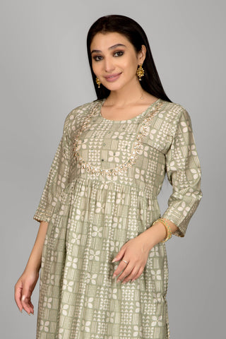 Light Green Colour Mirror Printed Kurta Paired With Pant And Dupatta