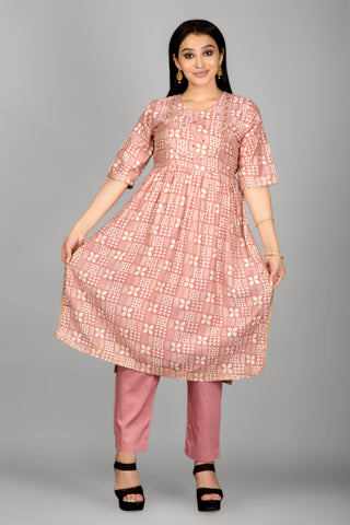 Pink Colour Mirror Printed Kurta Paired With Pant And Duppatta