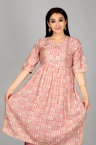 Pink Colour Mirror Printed Kurta Paired With Pant And Duppatta