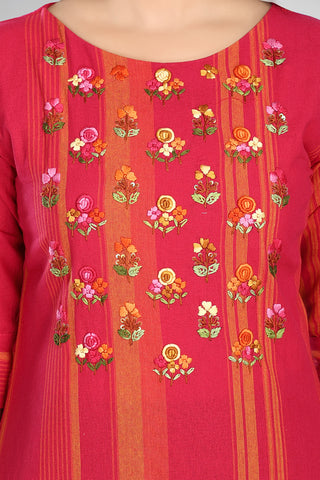 Pink Colour Lining Kurta with Beautiful Neckline Hand Embroidery