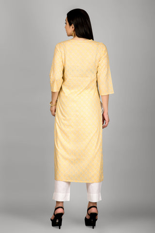 Light Yellow Casual Printed Kurta