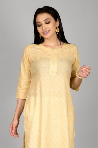 Light Yellow Casual Printed Kurta