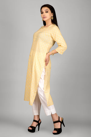 Light Yellow Casual Printed Kurta