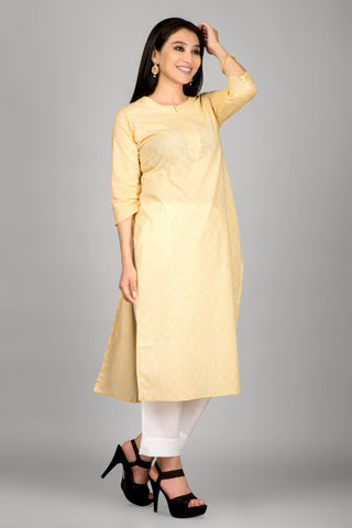 Light Yellow Casual Printed Kurta