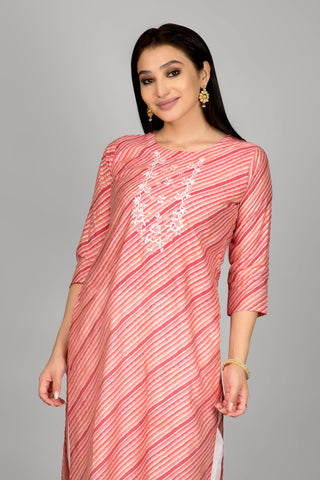 Light Pink Colour Kurta With Beautiful Neckline Hand Embroidery