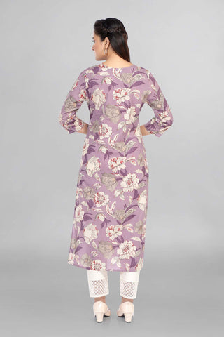 Lavender Colour Floral Printed Casual Wear Kurti