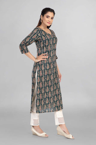 Green Colour Beautiful Alankari Printed Kurti