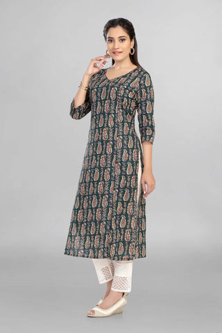 Green Colour Beautiful Alankari Printed Kurti