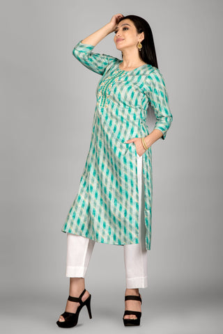 Green Colour Kurta With Beautiful Neckline Hand Embroidery