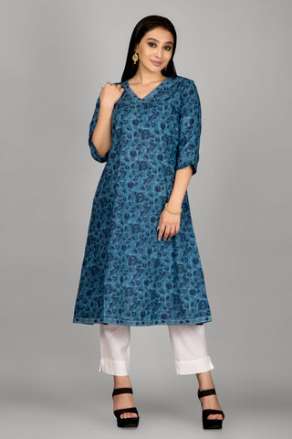 Blue Colour A Line Cotton Kurta