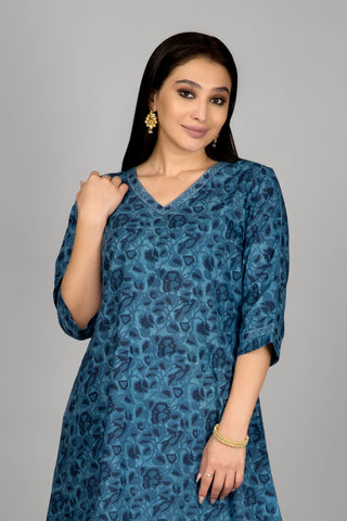 Blue Colour A Line Cotton Kurta