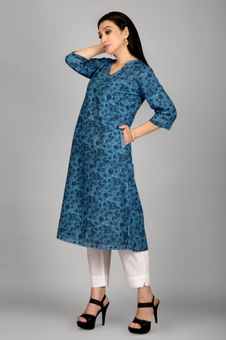 Blue Colour A Line Cotton Kurta