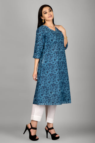 Blue Colour A Line Cotton Kurta