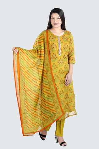 Mustard Colour Printed Kurti Paired With Pant And Dupatta