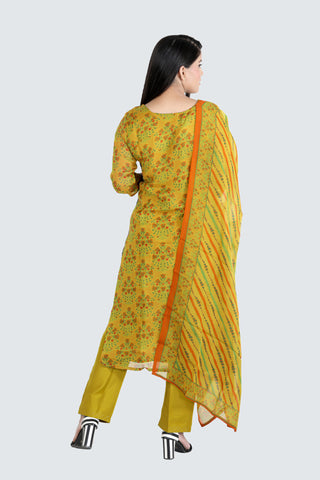 Mustard Colour Printed Kurti Paired With Pant And Dupatta