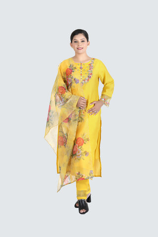 Yellow Colour Plain Kurta Paired With Pant And Dupatta