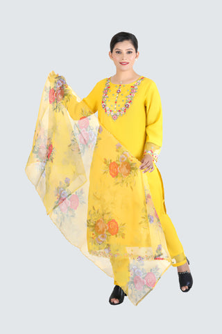 Yellow Colour Plain Kurta Paired With Pant And Dupatta