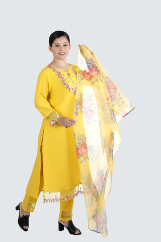 Yellow Colour Plain Kurta Paired With Pant And Dupatta