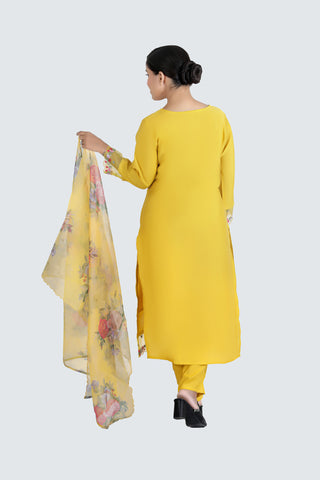 Yellow Colour Plain Kurta Paired With Pant And Dupatta