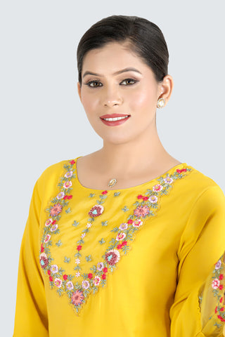 Yellow Colour Plain Kurta Paired With Pant And Dupatta