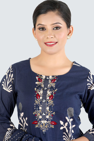 Navy Blue Colour Printed Kurti Paired With Pant And Dupatta