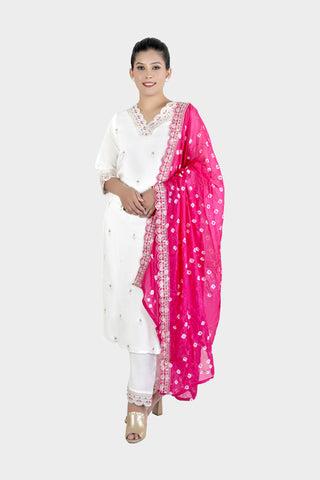 White Colour Printed Kurti Paired With Pant And Dupatta