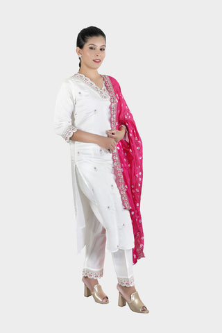 White Colour Printed Kurti Paired With Pant And Dupatta