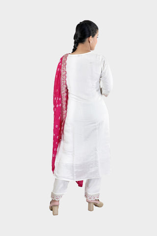 White Colour Printed Kurti Paired With Pant And Dupatta